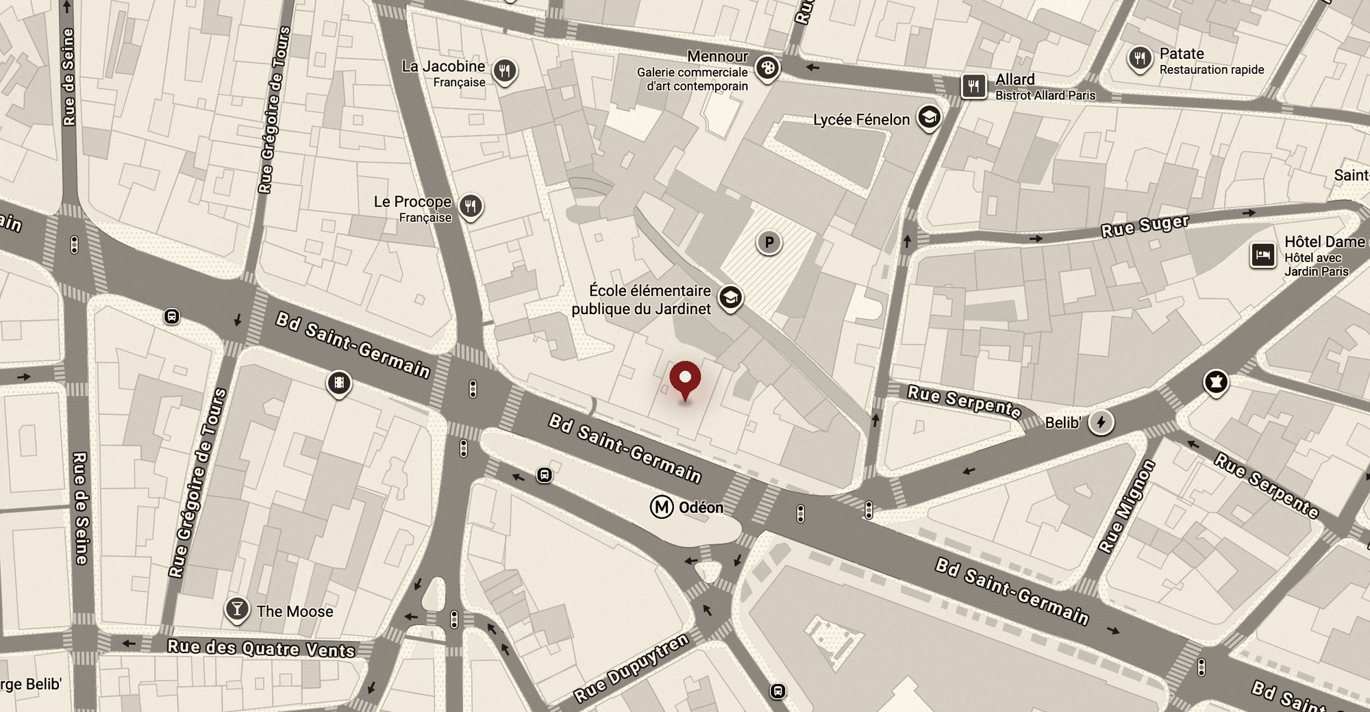 Plan de localisation du cabinet du Dr Auroy, 126 boulevard Saint-Germain, Paris 6e